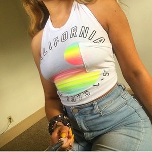 california graphic halter top w pocket ♡